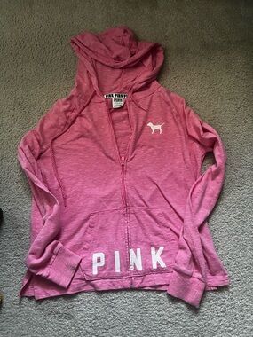 Pink Victoria’s Secret vintage y2k 2000’s full zip hoodie small
